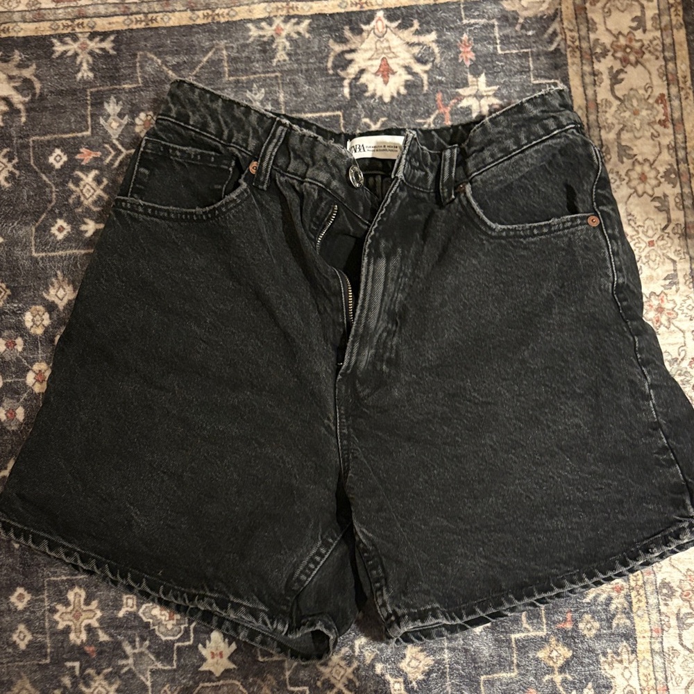 Zara washed black denim shorts